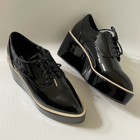 SOLD 😃 DESIGN LAB Black Patent Leather Platform Shoes Sz 7 - Picture 5 of 16
